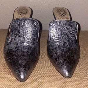 Vince Camuto Pewter Leather Mule Heels